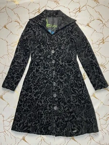 Desigual Women Black Paisley Floral Button Up Coat Size 36 Embroidered - Picture 1 of 8