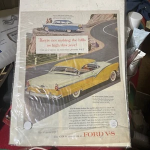 1956 Ford Victoria Hardtop & Fordor Art "On Mountain Road" Vintage Print Ad - Bild 1 von 4