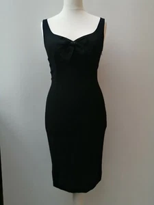 Moschino Black Classic Tailored 100% Wool Bow Knee L Pencil Shift Dress UK 12❤  - Picture 1 of 12
