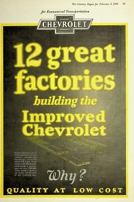 Original 1926 Chevrolet Ad: 12 Great factories building the Improved Chevrolet - Image 1 of 2