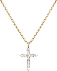 14K Gold Plated Cubic Zirconia Cross Necklace for Women | Cross Faith Pendant Ne - Picture 1 of 12