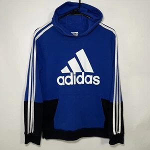 Adidas Hoodie Sweatshirt Youth Boy Size Large 14/16 Blue Black Colorblock Fleece - Picture 1 of 11