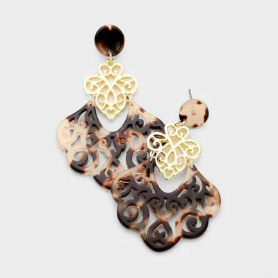 Tortoise Dangle Chandelier Womens Fashion Earrings - Image 1 of 4