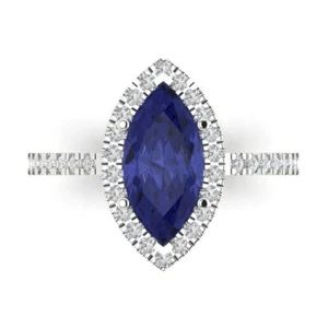 2.38Ct Marquise Cut Simulated Tanzanite Halo Engagement Ring, 14K White Gold - Bild 1 von 11