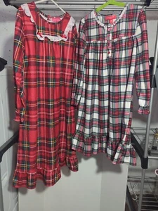 Lot Of 2 Girls Size 8 Plaid Christmas Pajama Sleep Dresses - Picture 1 of 8
