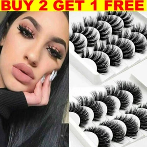 5Pair 3D Mink False Eyelashes Wispy Cross Long Thick Soft Fake Eye Lashes  UK - Picture 1 of 21