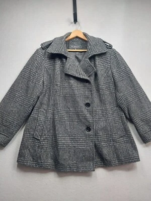 Abrigo para mujer Giacca By Gallery mezcla de lana a cuadros 2X negro gris forrado con botones Foto 1 de 4