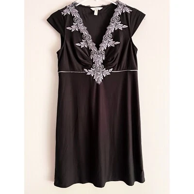 Camisón Soma Negro Chemise Encaje Plateado Bordado Prendas para Dormir Floral Talla Pequeña Foto 1 de 4