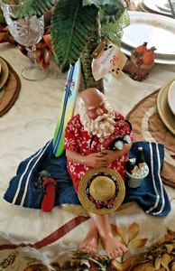 Kurt Adler Santa Sleeping Under Tree Figure Hawaiian Santa - Picture 1 of 9