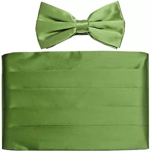 NUEVO en caja para hombre formal 100% SEDA Cummerbund, juego de pajaritas sólido VERDE boda - Imagen 1 de 3
