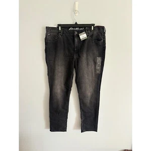 Eddie Bauer Boyfriend Slim Jeans Mid Rise Black Wash Denim Size 14 - Picture 1 of 7