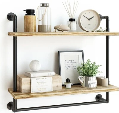 Estantes de baño de 2 niveles sobre el inodoro de 24 pulgadas montados en la pared de madera rústica Foto 1 de 4