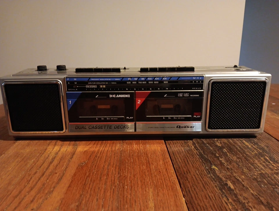 Quasar Stereo Radio Cassette Recorder GX3636 Dual Cassette Decks Ambience AC Ada - Image 1 of 4