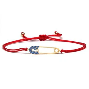 Safety Pin Blue Stones Red String Protection bracelet - Picture 1 of 4