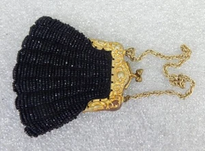 Vintage small Bostonia micro beaded mesh purse bag pouch black German silver - Picture 1 of 5