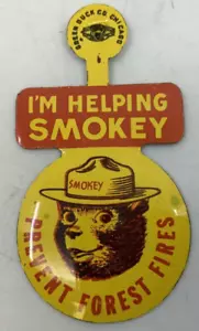 Oso ahumado vintage del Servicio Forestal de Estados Unidos estoy ayudando a fumar lengüeta insignias de hojalata prendedor - Imagen 1 de 2