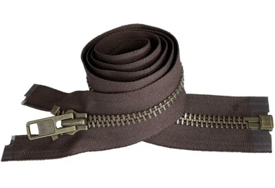 Chaqueta YKK #10 Antigua Latón Metal Separador Cremalleras Extra Resistente 5" - 36" Foto 1 de 4