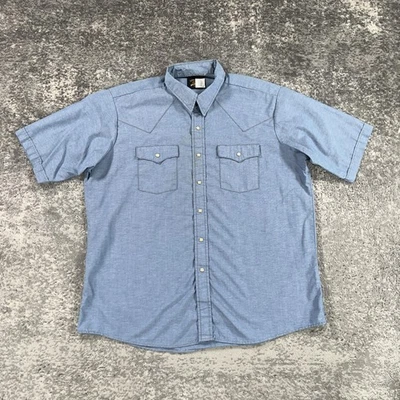 Vintage Saddle King Western by Key Shirt Mens XL Blue Pearl Snap Made In USA 80s - Image 1 of 4