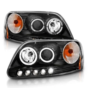 Black 1pcs Style Halo Projector Headlights w/ LED for 1998-2003 Ford F-150 - Picture 1 of 4