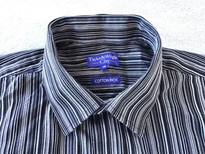 Taylor & Wright Men City Cotton Rich Blue Striped Long Sleeve Shirt Size 16” - Picture 1 of 7