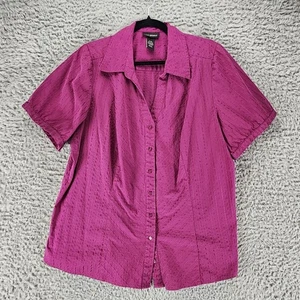 Lane Bryant Top Womens 18 Purple Short Sleeve Button Up - Afbeelding 1 van 8