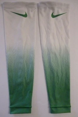 GAME WORN Nike OREGON DUCKS Compression Arm Sleeves 1 Pair Small WHITE GREEN S - Image 1 of 4