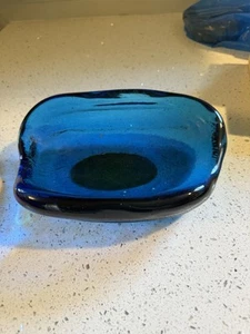 Blenko Glass Freeform Teal/Aqua Blue Soap Dish #5733 Winslow Anderson Design MCM - Picture 1 of 3