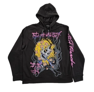 Ed Hardy Hoodie Men's L Black Pullover Sweatshirt Skull Grunge Goth Skate NEW - Picture 1 of 14