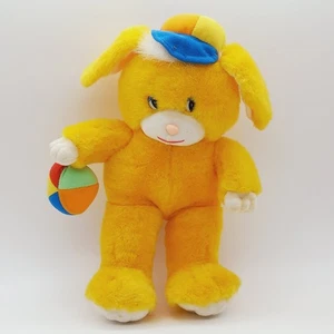 Plush Bear Peluches Vir made in Spain vintage 80s Orange with hat & ball 30 cm - Picture 1 of 3