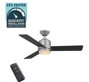 Hampton Bay Castlegate 44" LED Ceiling Fan Silver Indoor 3-Blade Light Remote 🔷 - Picture 1 of 15