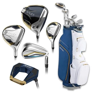 Taylor Made Women's Kalea Gold 10 Piece Package Set w/ Cart Bag Blue/White, RH - Picture 1 of 2