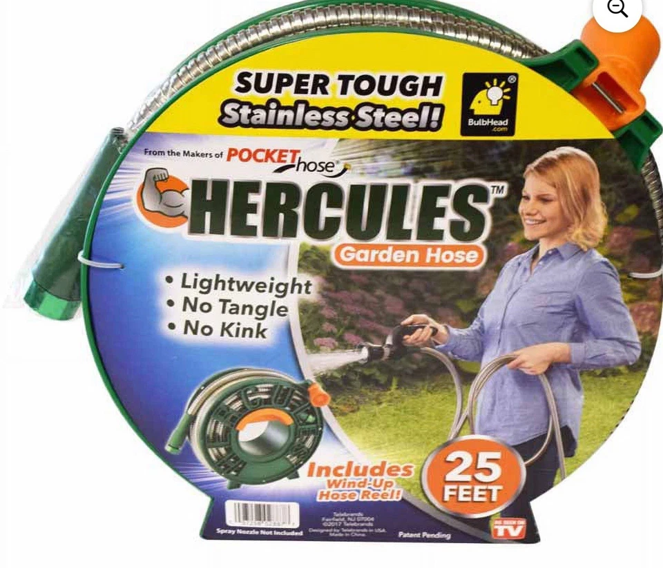 Hercules Stainless Steel Hose 25FT Heavy Duty NoKink Reel As Seen On TV NEW - Image 1 of 1