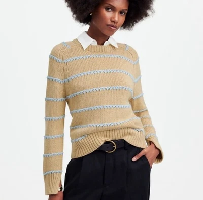 Suéter Madewell Algodón Texturizado Cuello Redondo Rayas Azul Pálido Tostado XS Acogedor Tejido Nuevo sin Etiquetas Foto 1 de 4