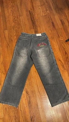 Супер мешковатые контраст шов красный вышивка джинсы размер 30-30 винтажный Y2K - Изображение 1 из 4