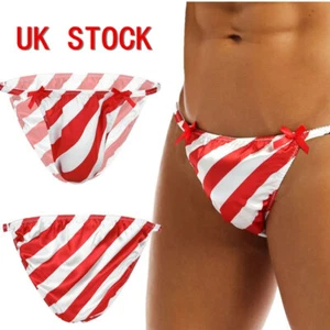 UK Mens Underwear Christmas Panties Striped Bulge Pouch Briefs Bikini Underpants - Picture 1 of 10
