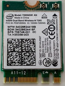 Intel Dual Band Wireless- AC7265 Model 7265NGW 867Mbps Bluetoth4.0 NGFF 0K57GX - Bild 1 von 1