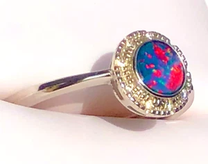 Dainty Black Opal red flash 6 Sterling Silver 925 100% Australian Doublet - Picture 1 of 6