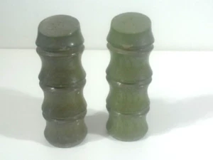 Wooden Green Salt & Pepper Shakers 4.5" Tall Bamboo Reed Vintage - Picture 1 of 5