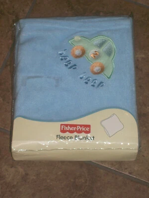Fisher Price Beep Beep Car Blue Green Baby Blanket Polyester Fleece 2005 New VTG - Image 1 of 4
