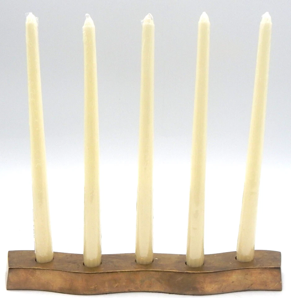 CRATE & BARREL Oro Sólido Latón Ondulado (5) Centro de Mesa Vela Cónica Soporte 13" Foto 1 de 4