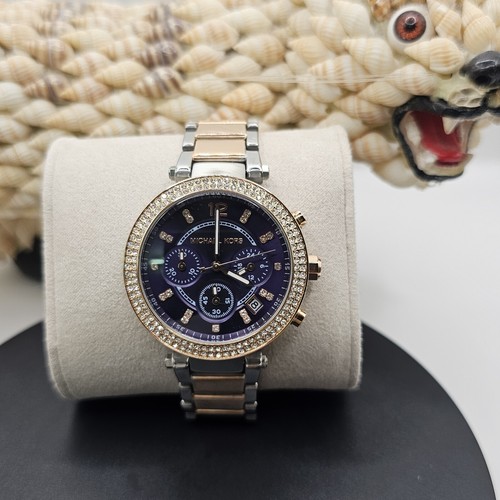 OROLOGIO DONNA MICHAEL KORS MK6141 CINTURINO BICOLORE QUADRANTE BLU CASSA ARGENTO