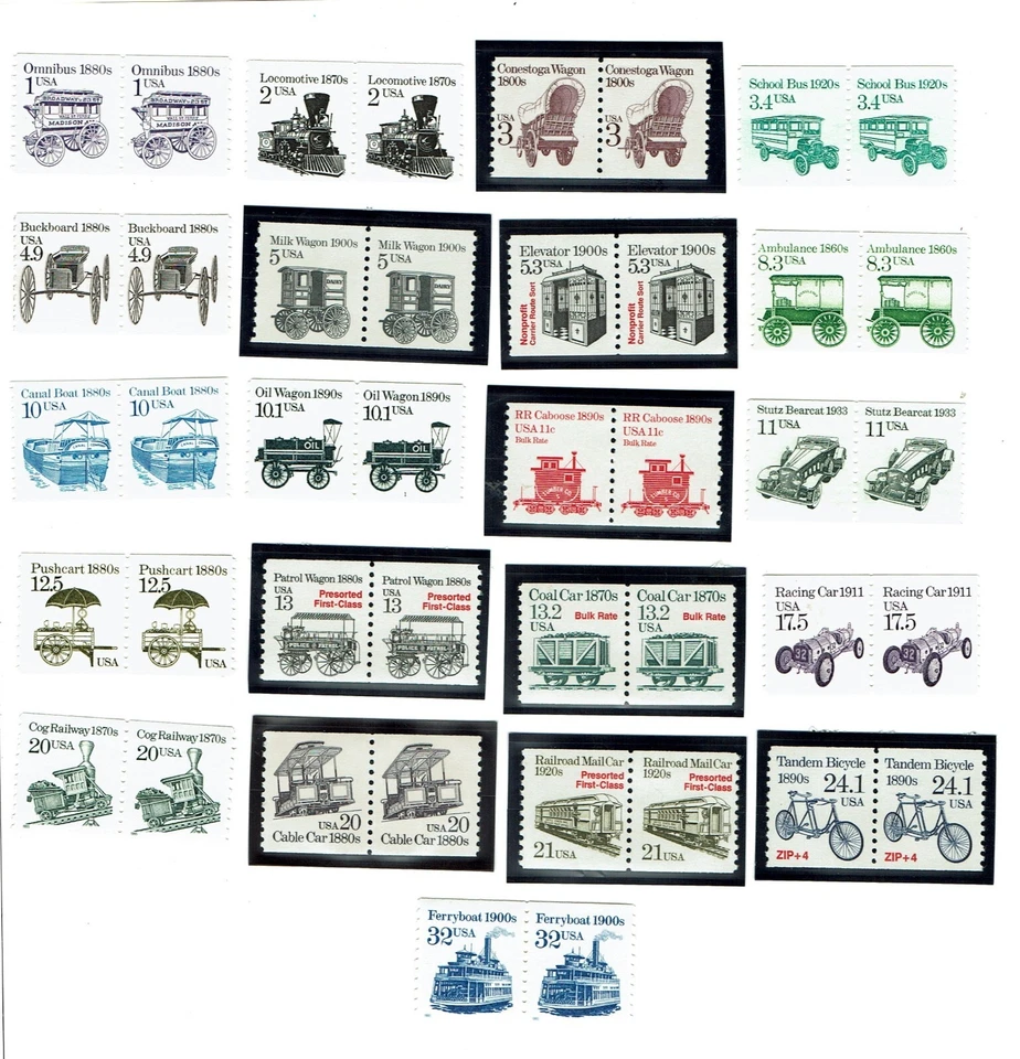 21 DIFFERENT VINTAGE TRANSPORTATION COIL PAIRS - MNH - Image 1 of 1