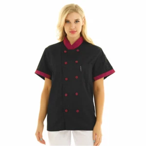 Unisex Women Short Sleeve Mandarin Collar Hotel Kitchen Chef Coat Jacket Uniform - Picture 1 of 23