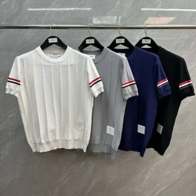 Thom Browne Hombre/Mujer Cuello Redondo Pullover Manga Corta Informal Tejido Camiseta Foto 1 de 4