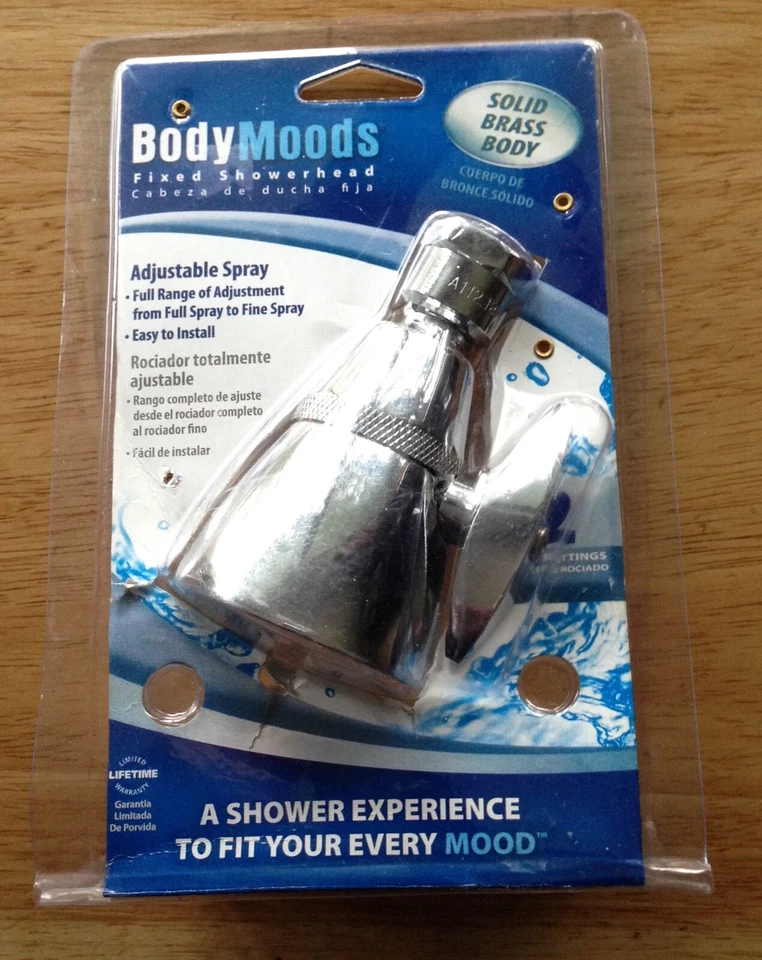 BODY MOODS SOLID BRASS ADJUSTABLE FIXED SHOWER HEAD - 2 SPRAY SETTINGS CHROME - Imagem 1 de 1