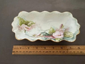 MZ AUSTRIA PINTADA A MANO FLOR ORO BORDE FESTONEADO ADORNO SABOR CUENCO BANDEJA BARATIJA - Imagen 1 de 6