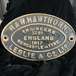 Brass Plate R&W Hawthorn Engineers 1917 Newcastle on Tyne Leslie & co Ltd - Picture 1 of 9