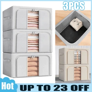 3PCS Fabric Foldable Storage Bags Clothing Organizers Wardrobe Cube Closet Boxes - Picture 1 of 23