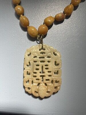Chinese Antique Jade Pandent With Very Nice Rare Yellow Stone Necklace • 19.99£
