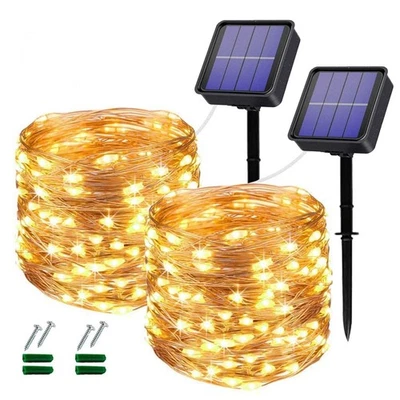 Lezonic Solar Fairy Lights, упаковка из 2 240 светодиодов уличные водонепроницаемые 24 М/80 футов 8 режимов... - Изображение 1 из 4